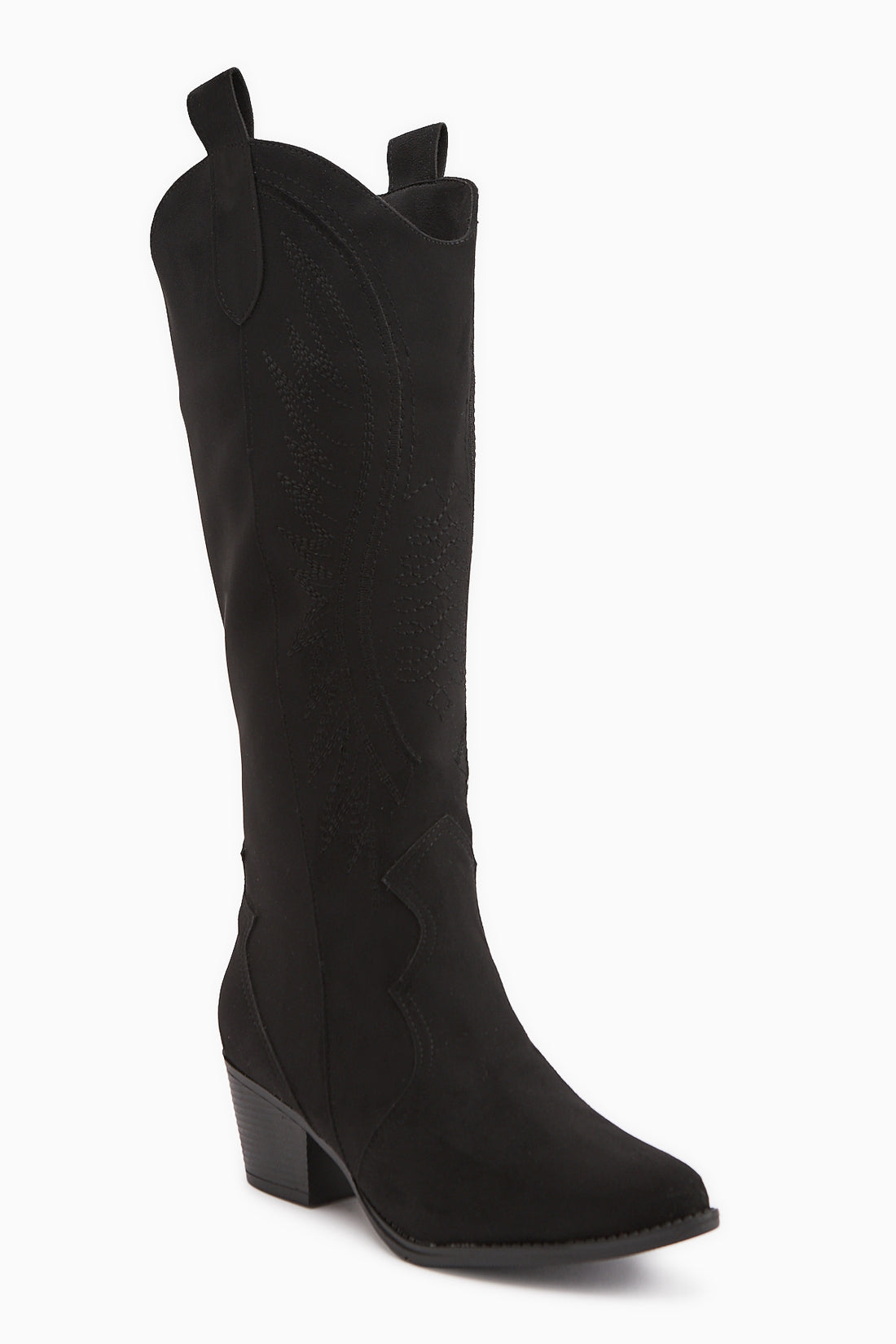 Hero Siyah Süet Nakışlı Kovboy Çizme