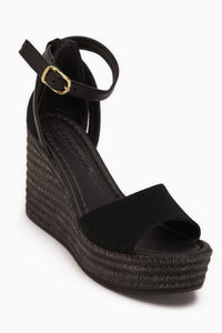 Moni Siyah Süet Dolgu Topuklu Bilekten Tokalı Kadın Sandalet