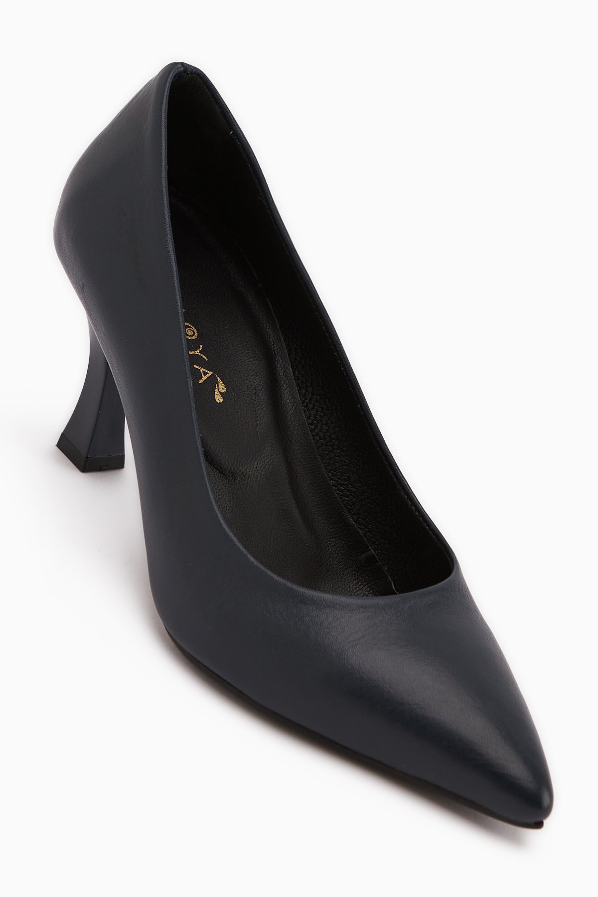 Clarry Hakiki Deri Lacivert Kadın Topuklu Ayakkabı