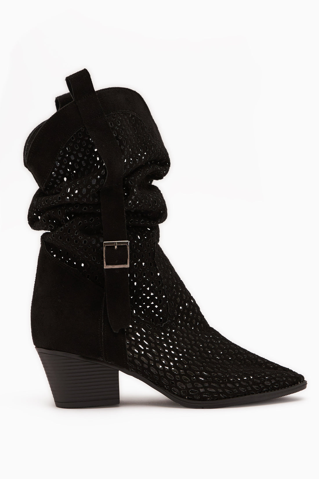 Orietta Siyah Süet Lazer Kesim Körüklü Yazlık Çizme