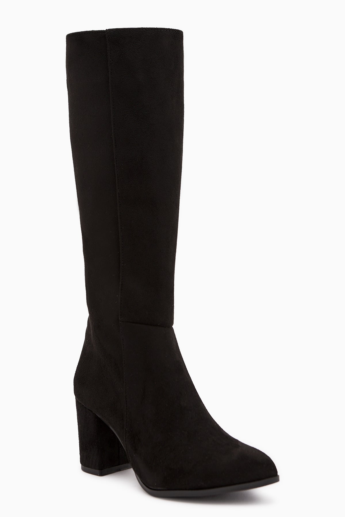 Tatum Siyah Süet Sivri Burunlu Orta Topuklu Çizme