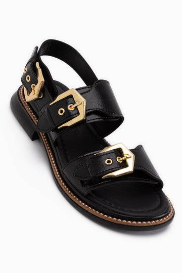 Liena Siyah Çift Tokalı Kadın Sandalet