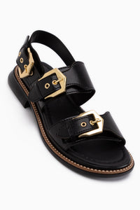 Liena Siyah Çift Tokalı Kadın Sandalet