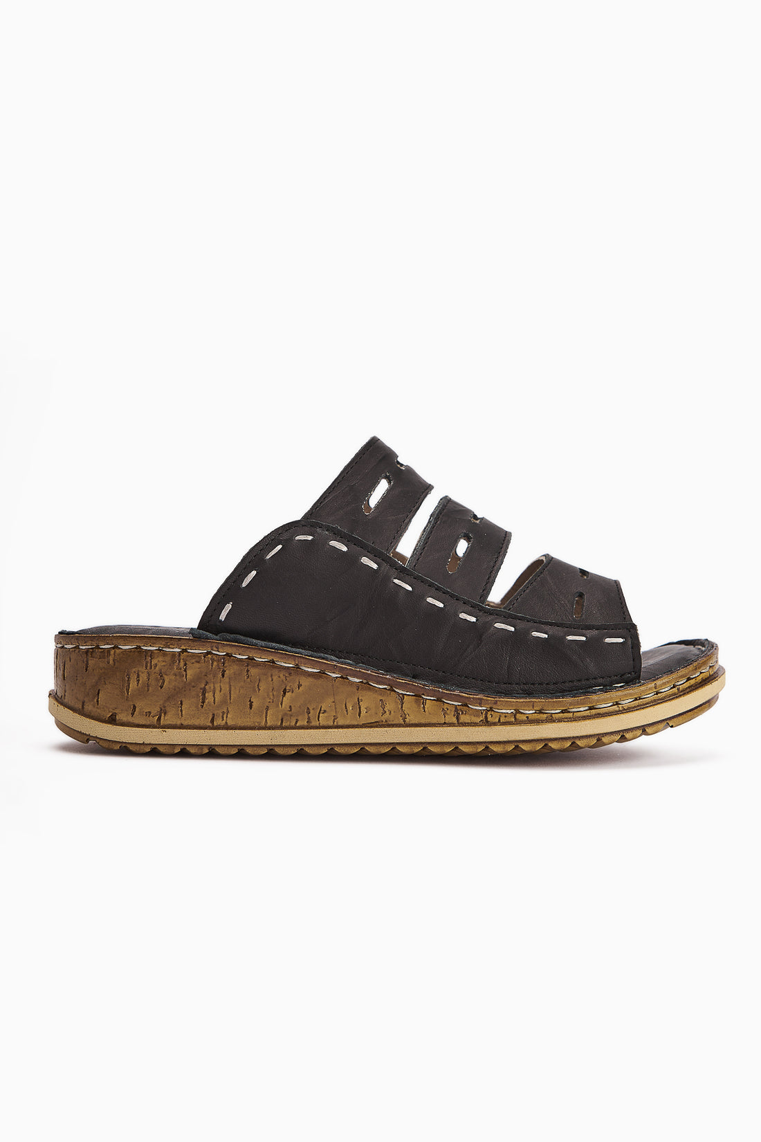 Hakiki Deri Joelle Siyah Comfort Lazer Kesim Terlik