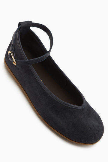 Jenin Hakiki Deri Lacivert Süet Kemerli Kadın Babet