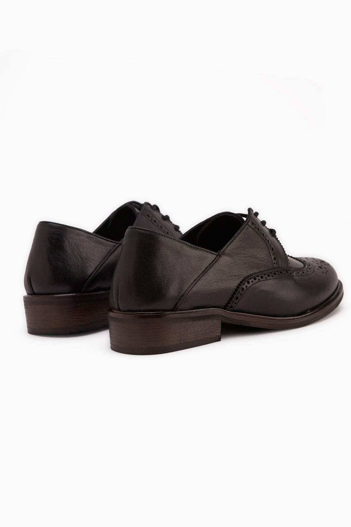 Dena Hakiki Deri Siyah Bağcıklı Brogue Oxford Kadın Ayakkabı