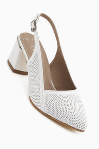 Donia Hakiki Deri Beyaz Topuklu Kadın Sandalet