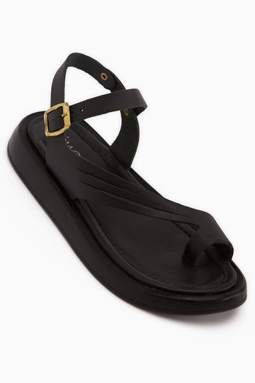 Annia Hakiki Deri Siyah Parmak Arası Kadın Sandalet