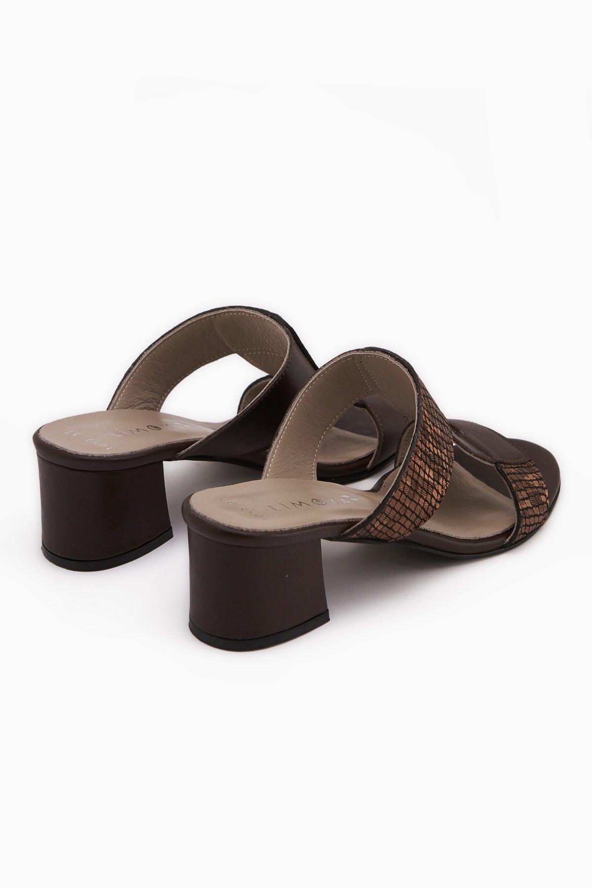 Helly Hakiki Deri Kahverengi Yılan Desenli Topuklu Kadın Terlik