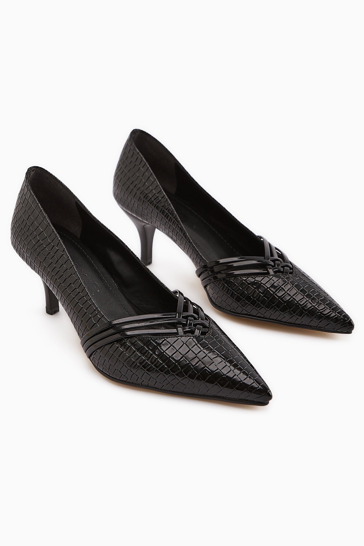 Riyam Siyah Kroko Desenli Kadın Stiletto