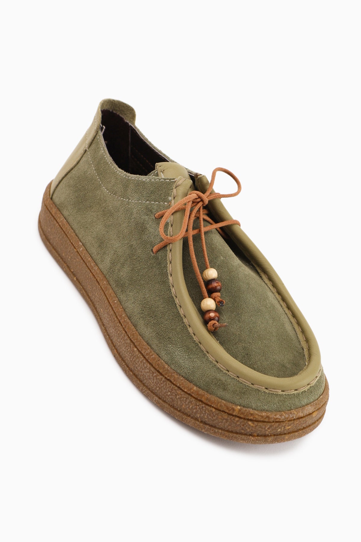 Polin Hakiki Deri Haki Süet Bağcıklı Günlük Loafer Ayakkabı