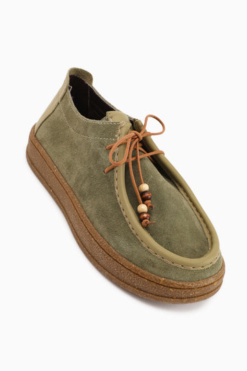 Polin Hakiki Deri Haki Süet Bağcıklı Günlük Loafer Ayakkabı