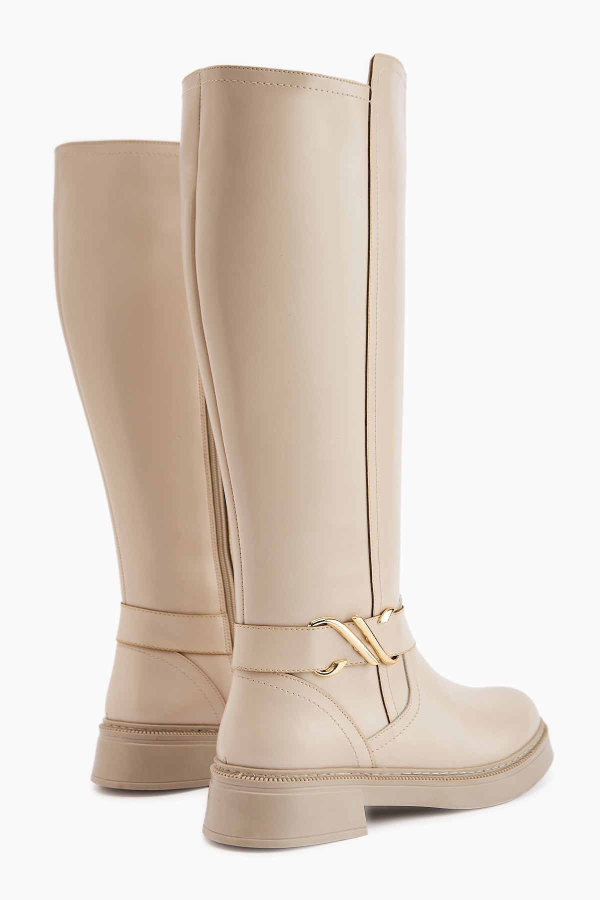 Birgita Bej Toka Detaylı Fermuarlı Çizme