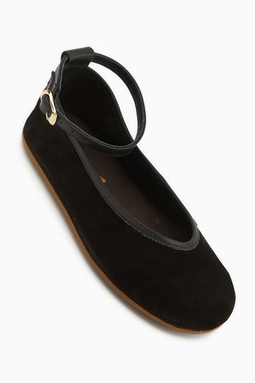 Jenin Hakiki Deri Siyah Süet Kemerli Kadın Babet