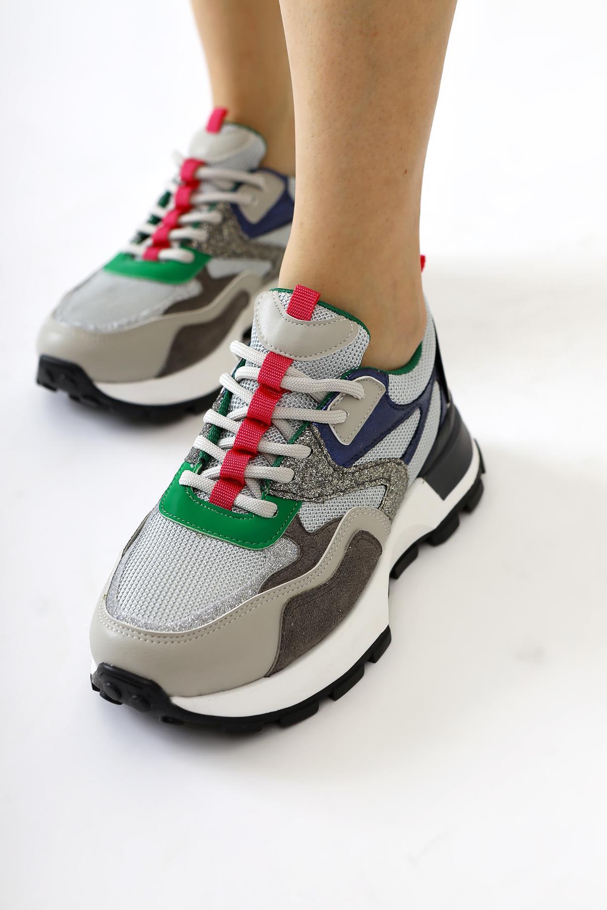 Netta Gri File Detaylı Bağcıklı Sneakers
