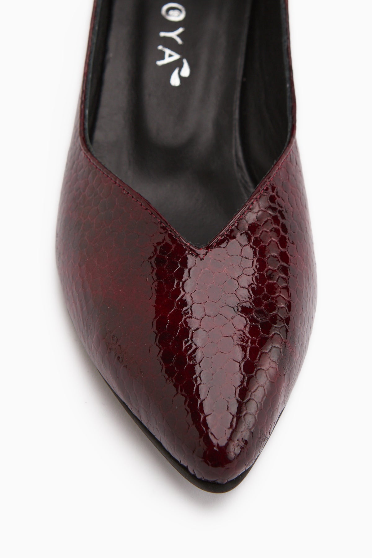 Samia Hakiki Deri Bordo Yılan Desenli Kalın Topuklu Kadın Ayakkabı