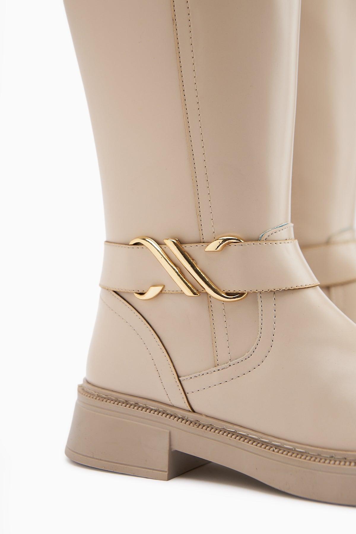 Birgita Bej Toka Detaylı Fermuarlı Çizme