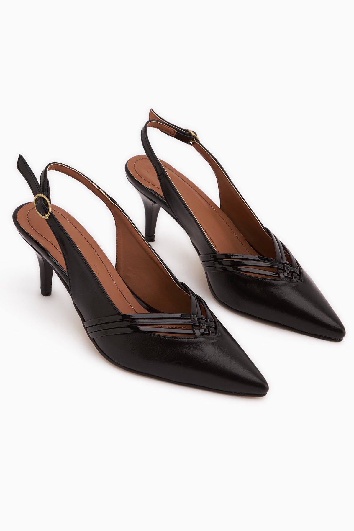 Olive Siyah Tokalı İnce Topuklu Kadın Ayakkabı