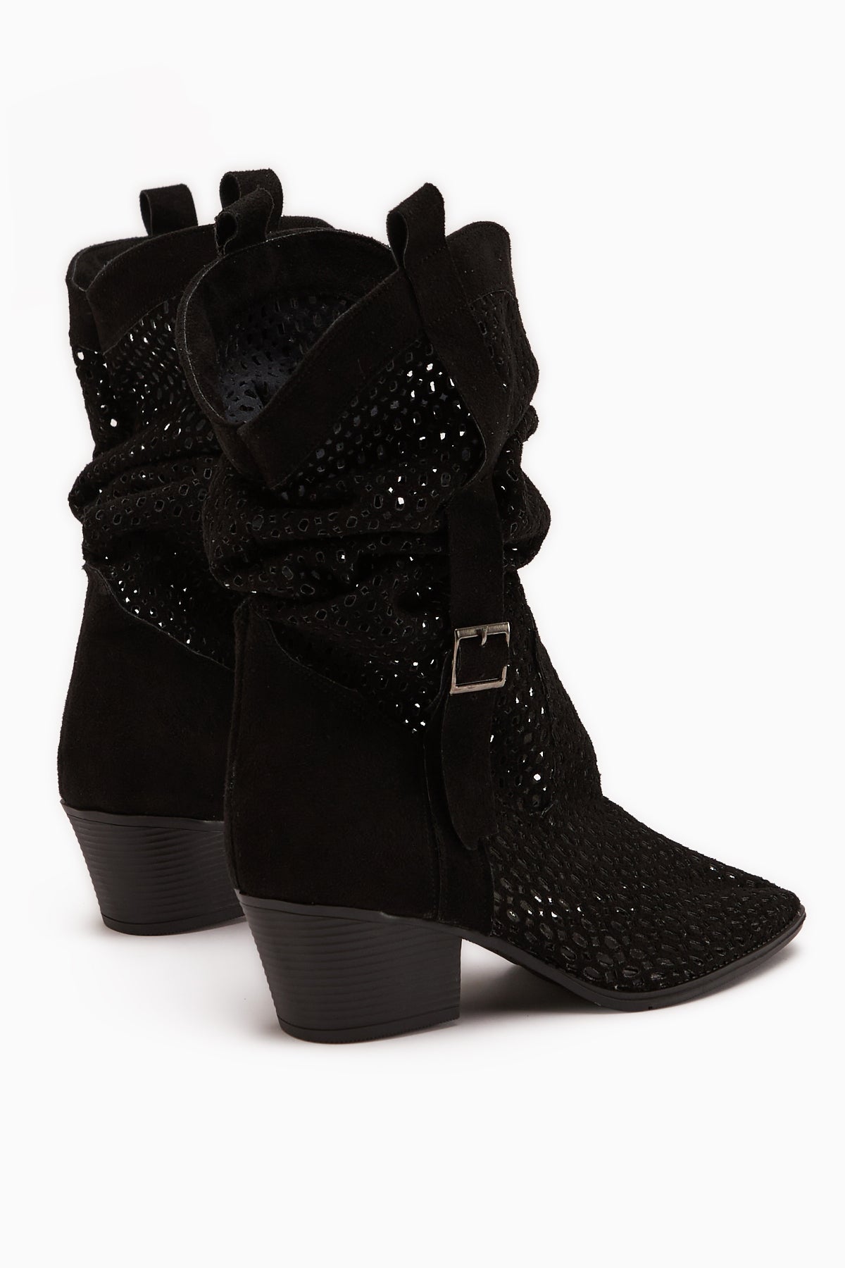 Orietta Siyah Süet Lazer Kesim Körüklü Yazlık Çizme