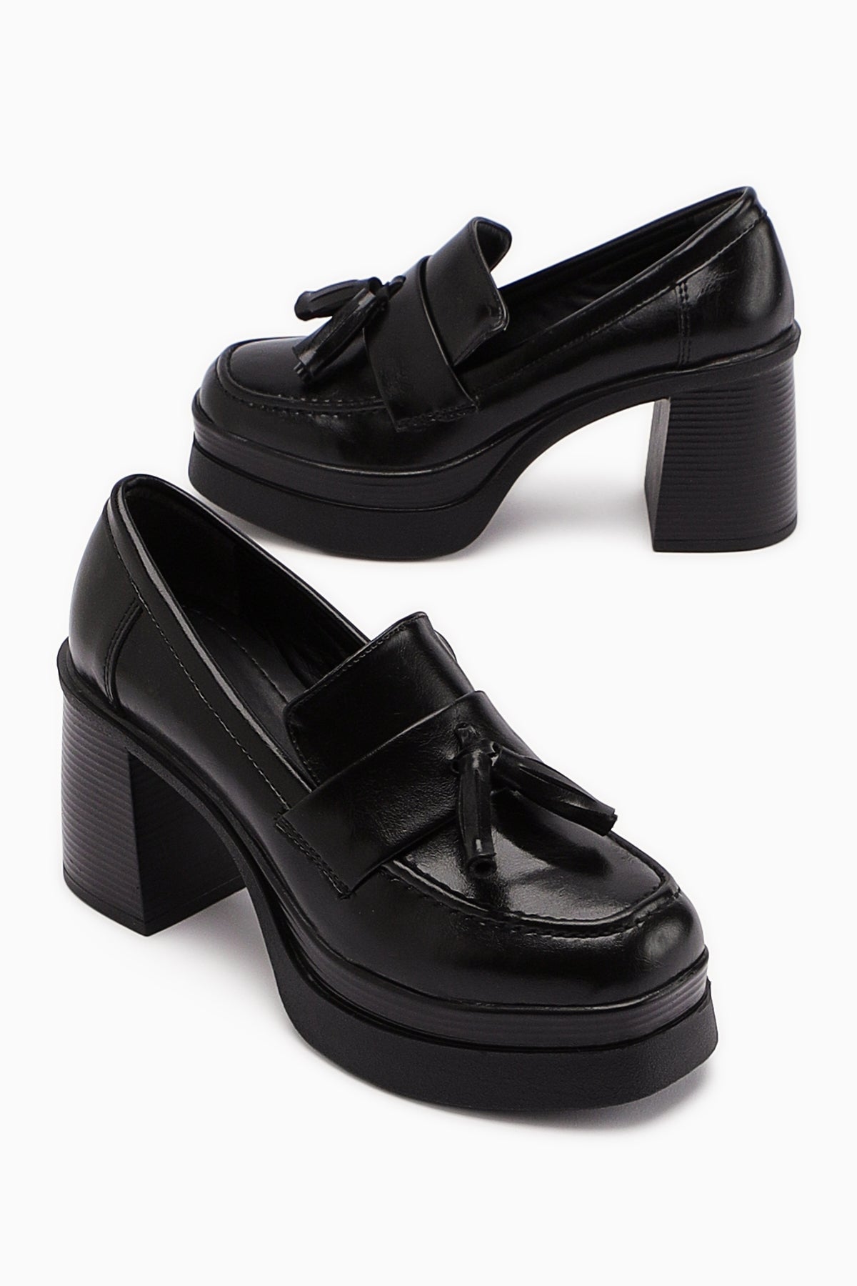 Juni Siyah Platform Topuklu Kadın Günlük Ayakkabı