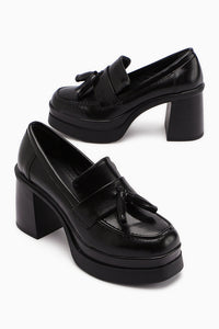 Juni Siyah Platform Topuklu Kadın Günlük Ayakkabı