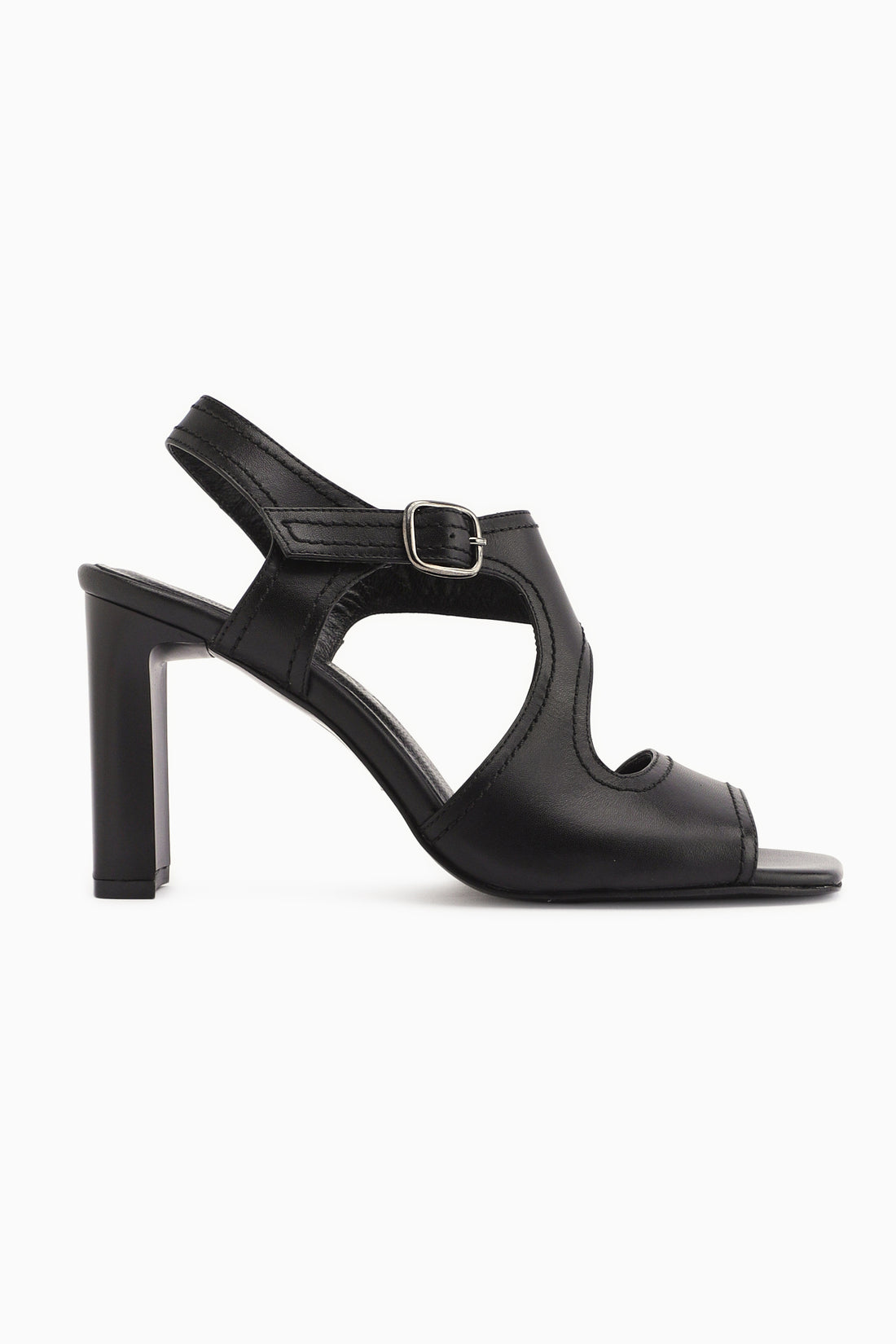 Lucie Hakiki Deri Siyah Kalın Topuklu Kadın Sandalet