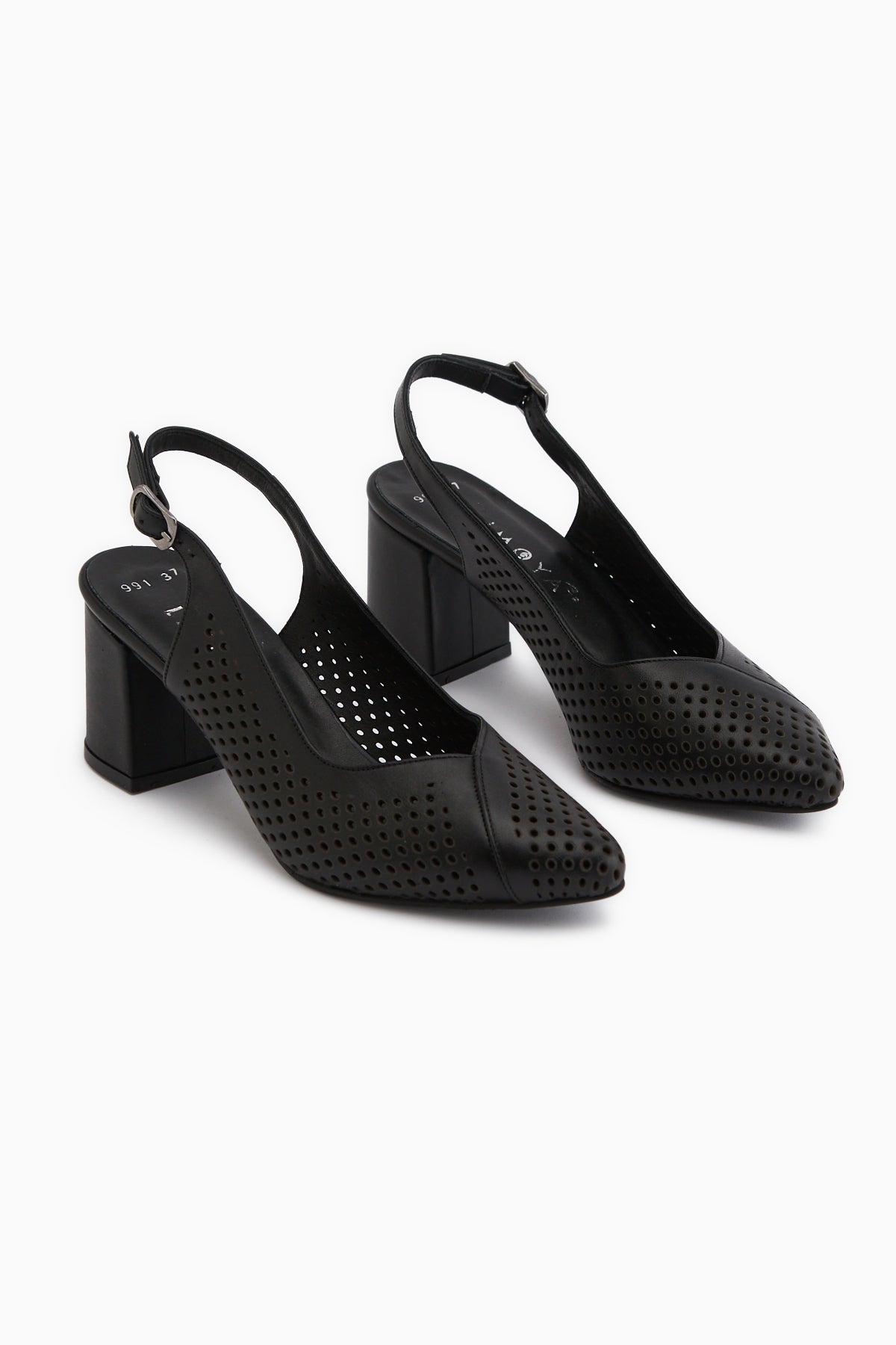 Cassie Hakiki Deri Siyah Topuklu Kadın Sandalet