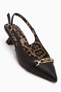 Dima Siyah Leopar Desenli Kısa Topuklu Kadın Ayakkabı