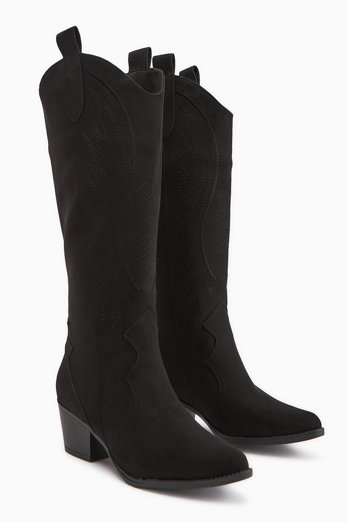 Hero Siyah Süet Nakışlı Kovboy Çizme