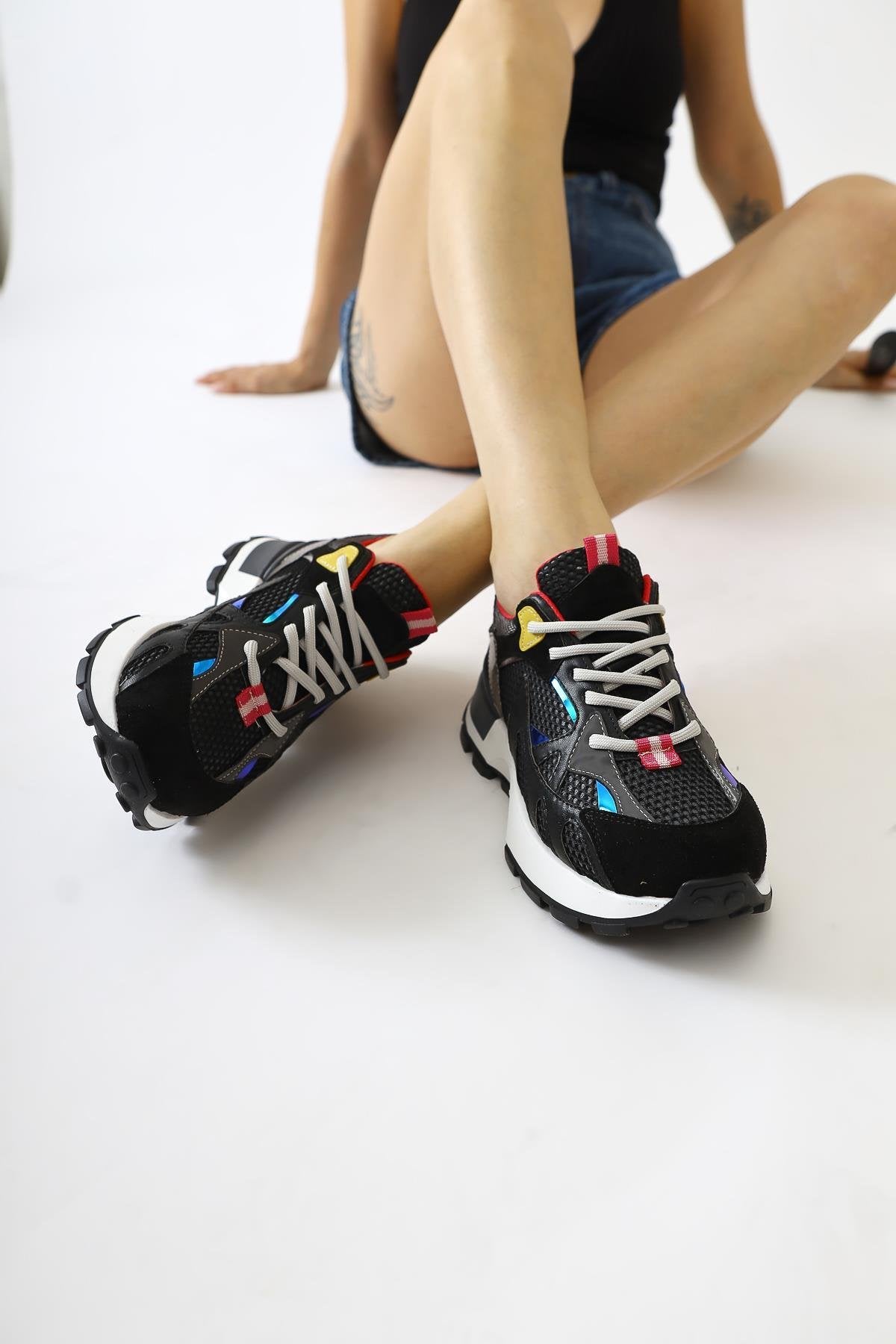 Moe Siyah File Detaylı Bağcıklı Sneakers