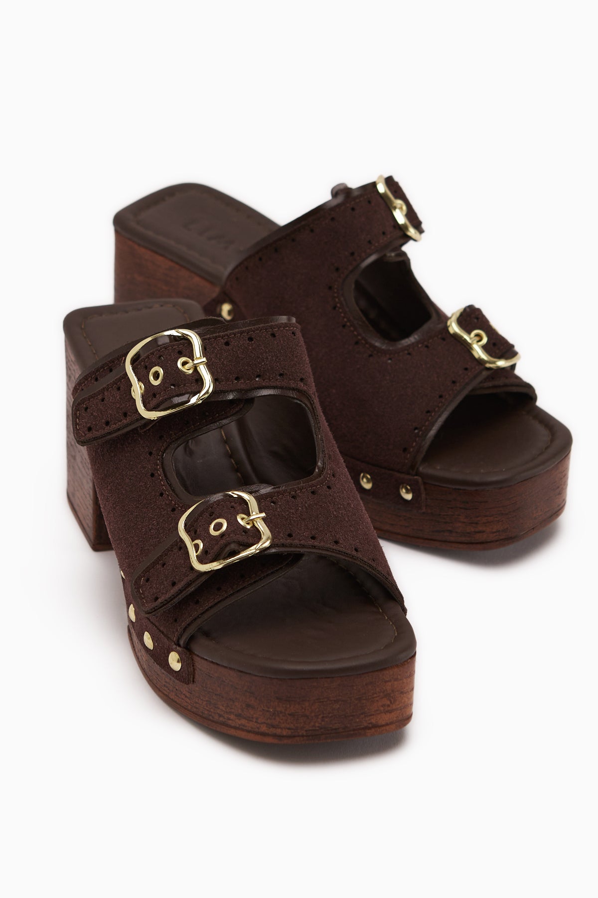 Diala Kahve Süet Çift Bantlı Kadın Platform Topuklu Terlik