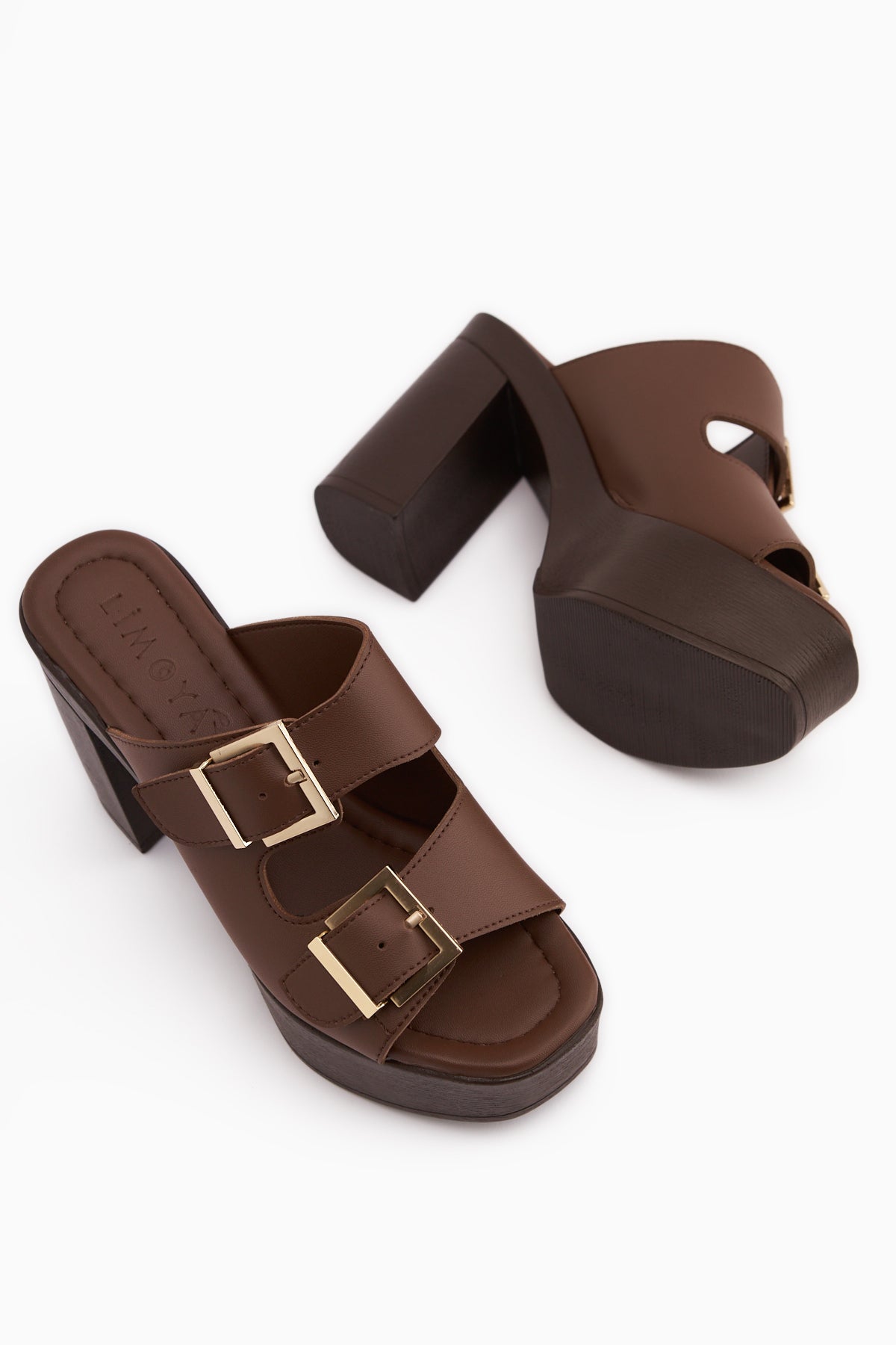 Leida Kahve Tokalı Platform Topuklu Kadın Terlik