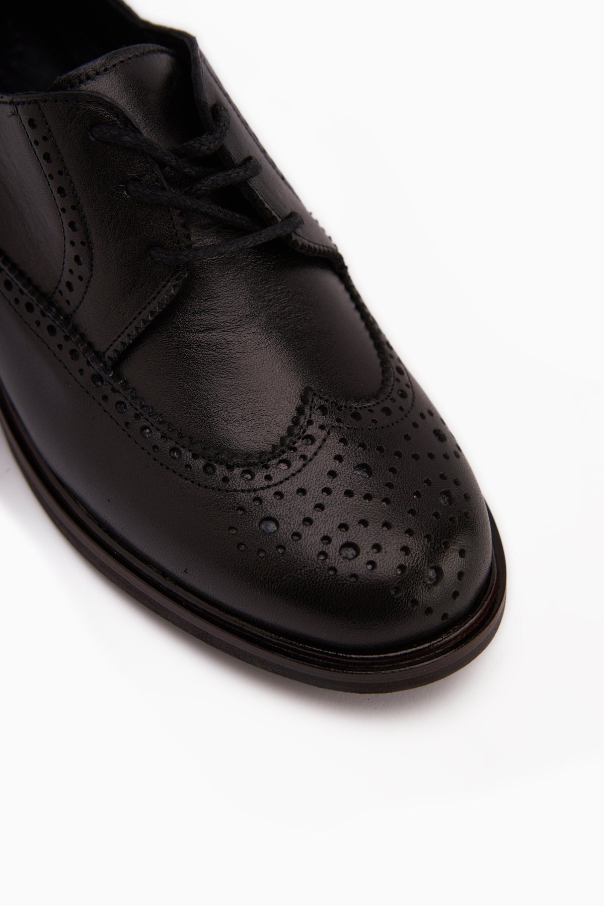 Dena Hakiki Deri Siyah Bağcıklı Brogue Oxford Kadın Ayakkabı