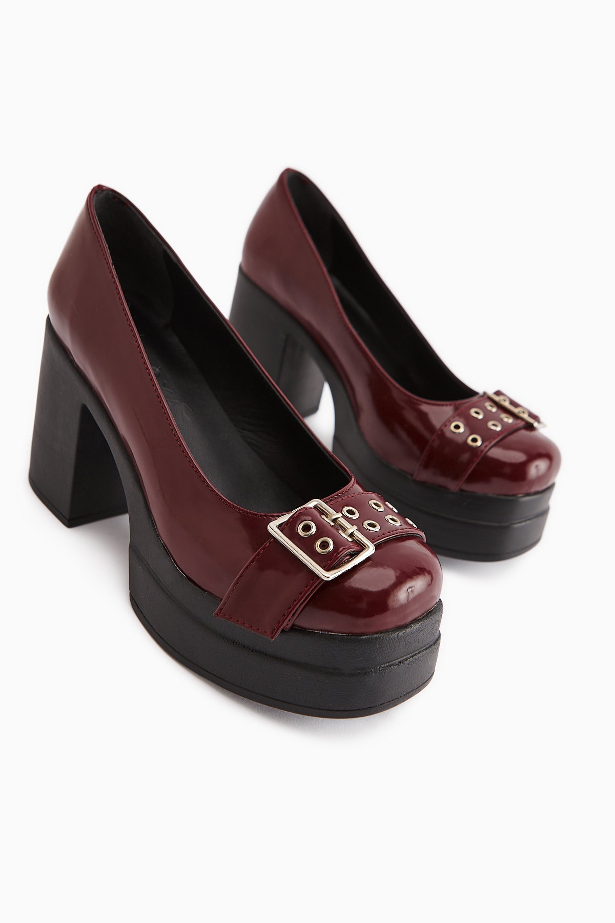 Salin Bordo Rugan Kemer Detaylı Dekolteli Topuklu Günlük Ayakkabı