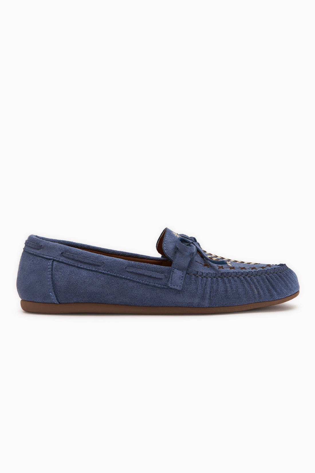 Darya Mavi Süet Nakışlı Makosen Ayakkabı Kadın Loafer