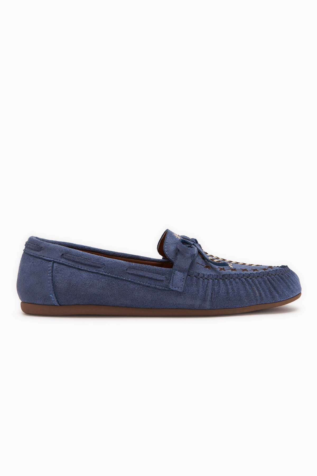 Darya Mavi Süet Nakışlı Makosen Ayakkabı Kadın Loafer