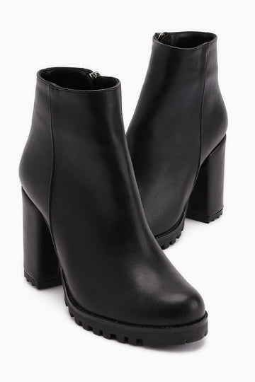 Bahiya Siyah Oval Burunlu Fermuarlı Topuklu Bot