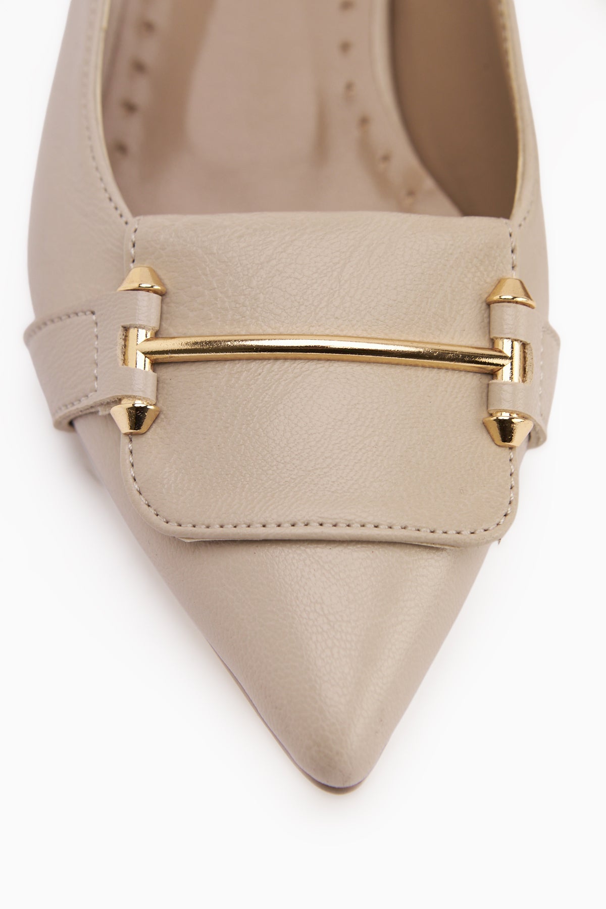 Enja Bej Tokalı Kısa Topuklu Kadın Topuklu Ayakkabı