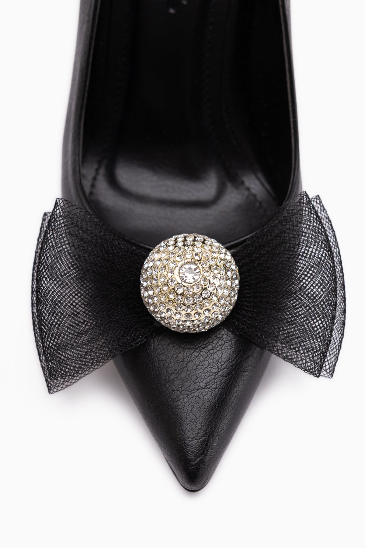 Partile Siyah Disko Topu Detaylı Tül Fiyonklu Stiletto