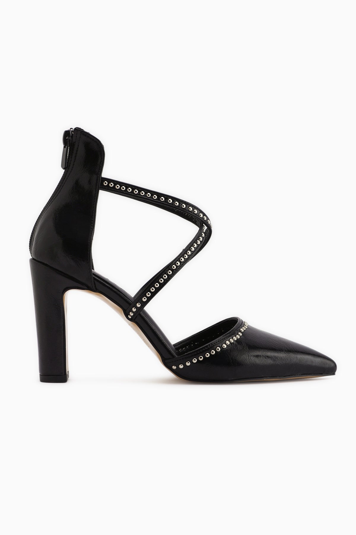 Neyla Siyah Zımba Detaylı Çapraz Bantlı Sivri Burunlu Kadın Topuklu Ayakkabı