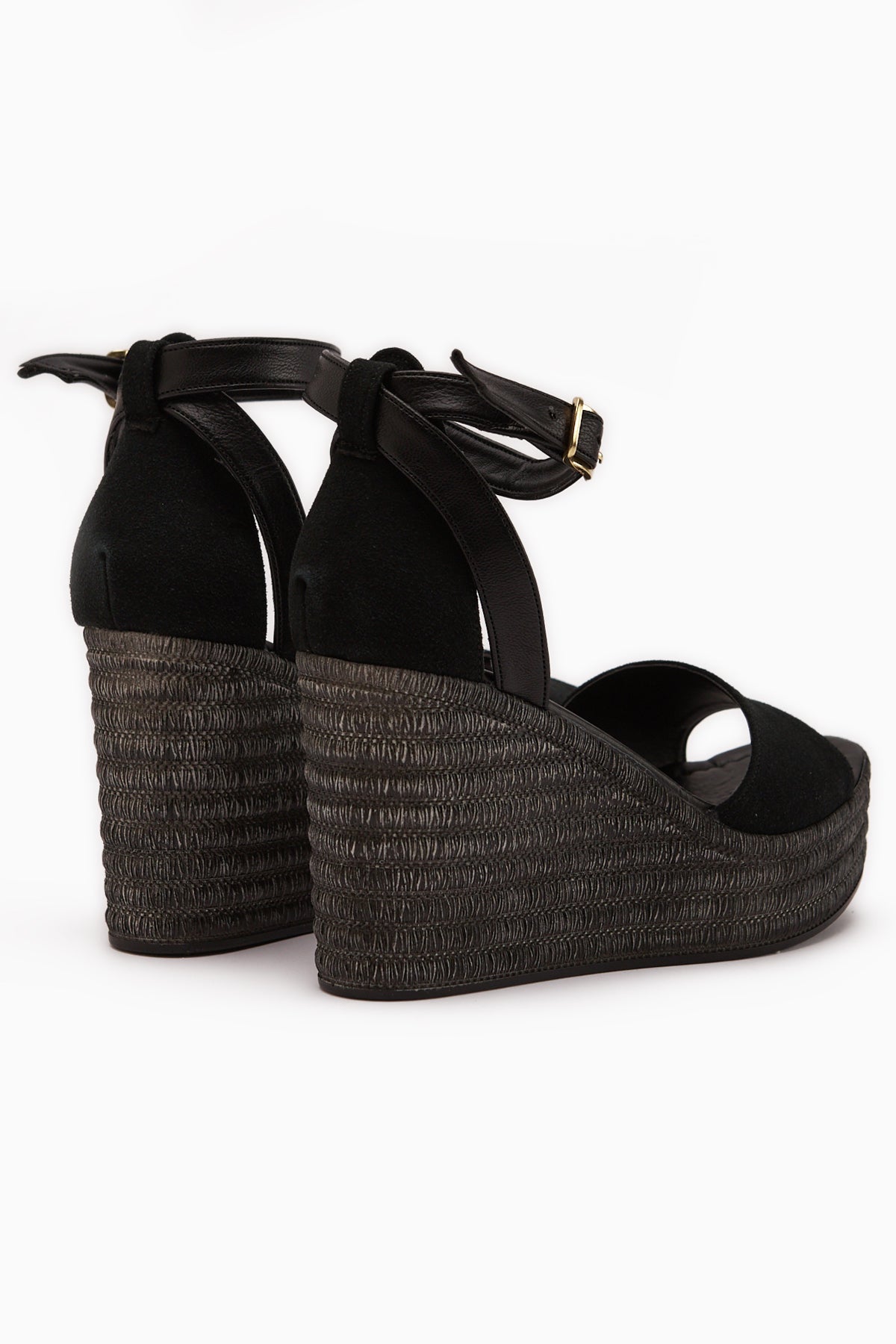Moni Siyah Süet Dolgu Topuklu Bilekten Tokalı Kadın Sandalet