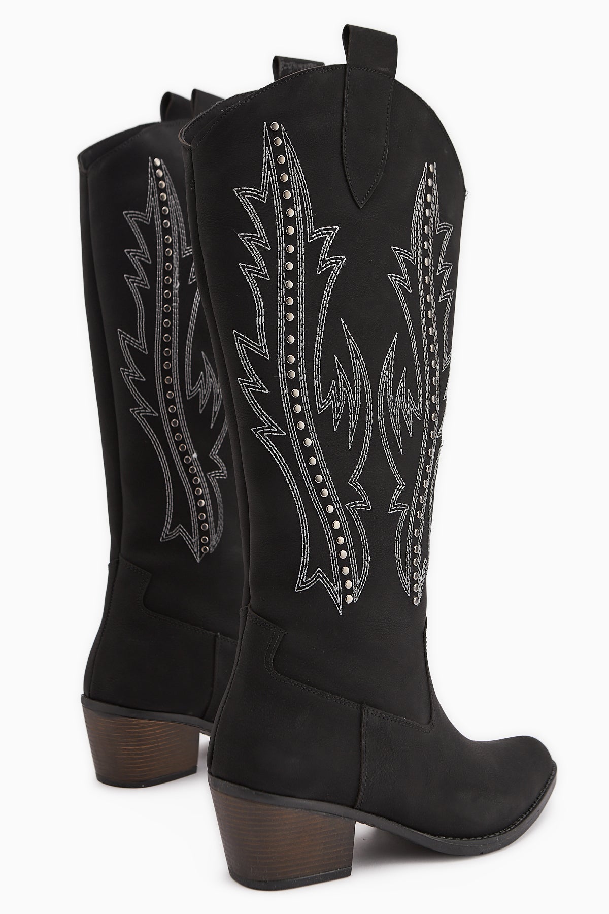 Fizaro Siyah Sivri Burunlu Nakışlı Zımba Detaylı Western Çizme