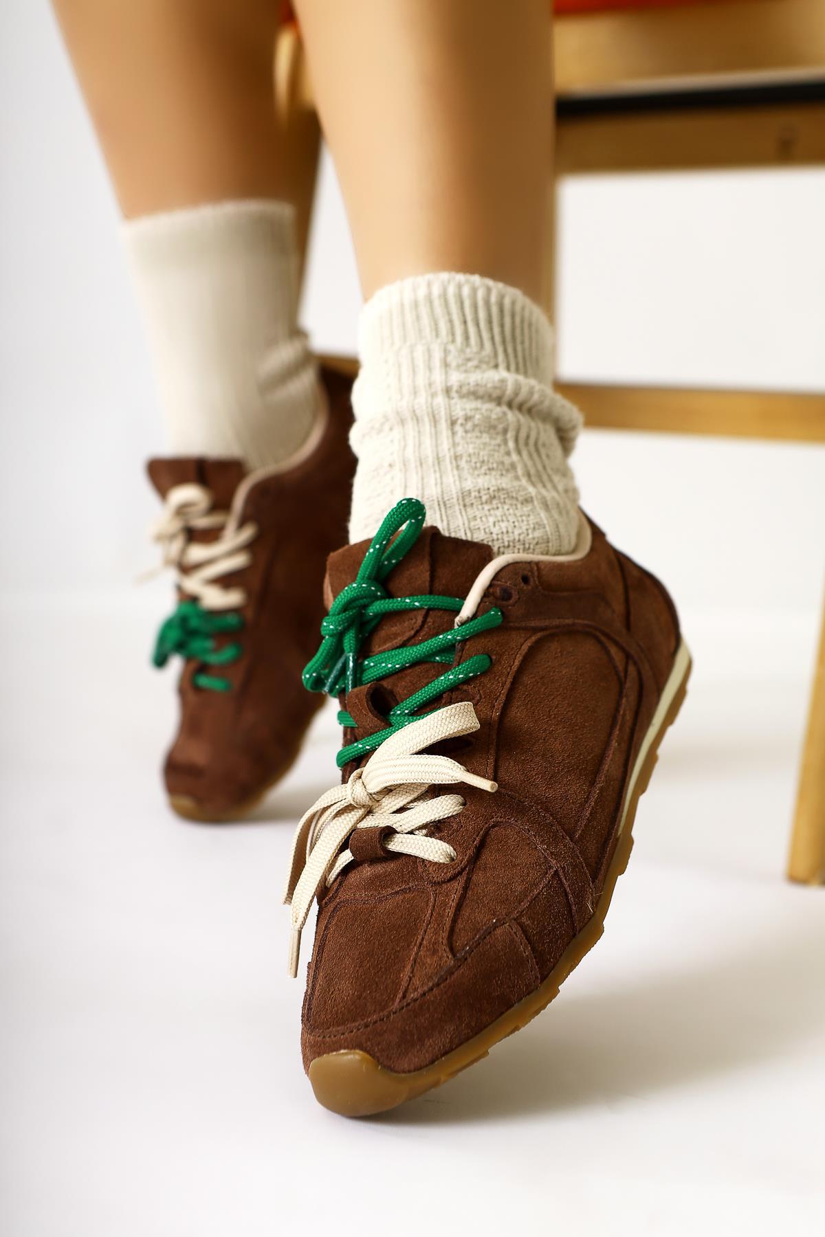 Hakiki Deri Sue Vizon Süet Çift Bağcıklı Sneakers