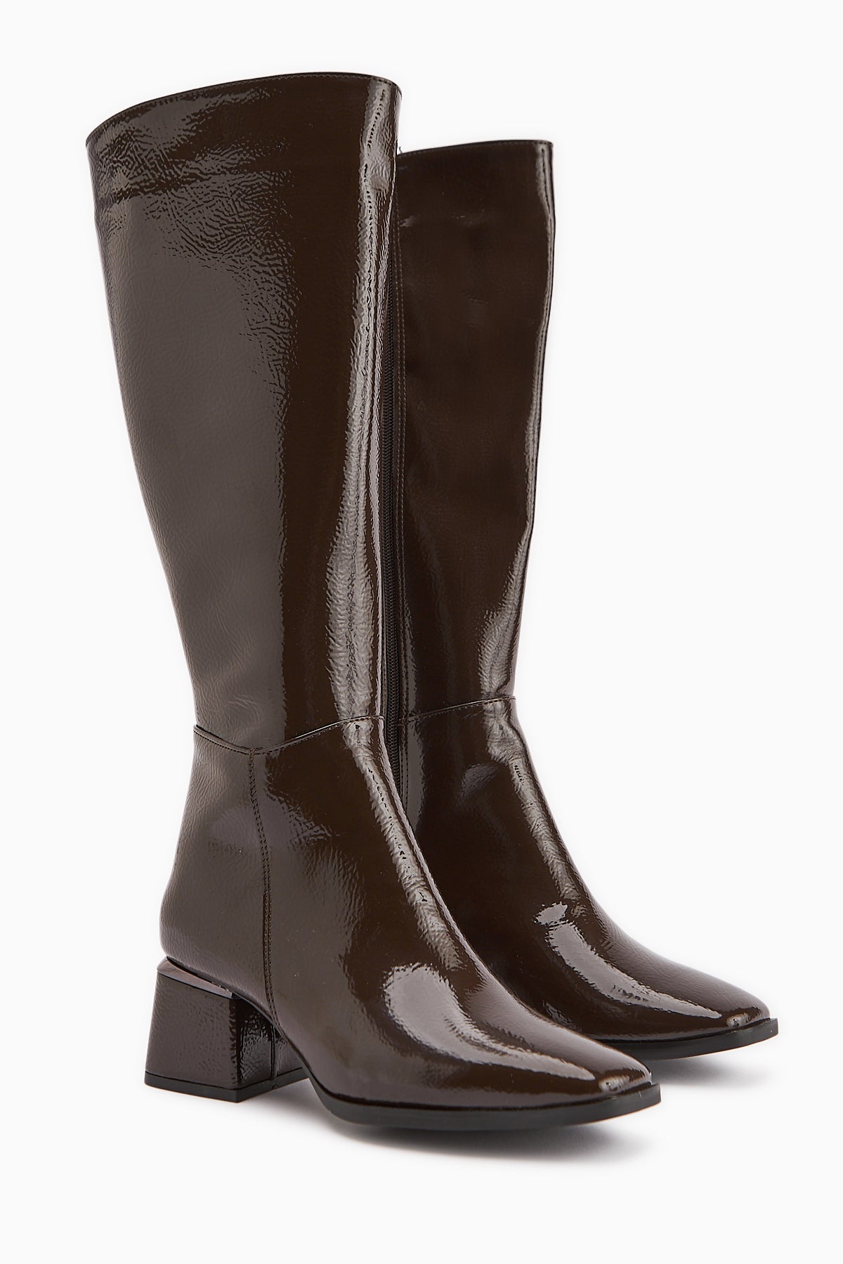 Miami Kahve Rugan Küt Burunlu Çizme