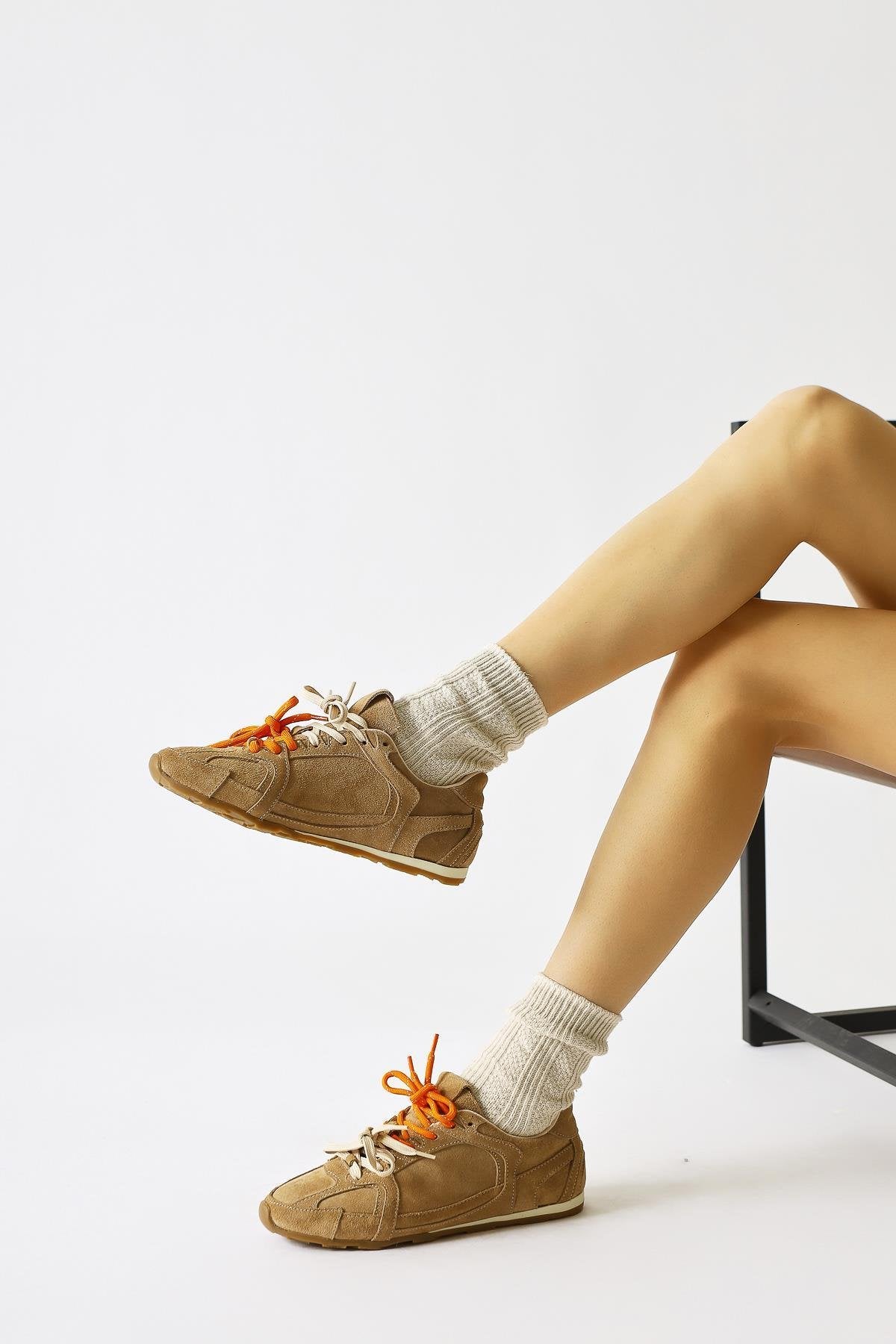 Hakiki Deri Sue Vizon Süet Çift Bağcıklı Sneakers
