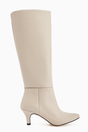 Milika Ekru Sivri Burunlu Kısa Topuklu Çekme Çizme