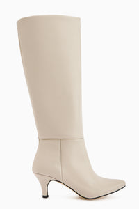 Milika Ekru Sivri Burunlu Kısa Topuklu Çekme Çizme