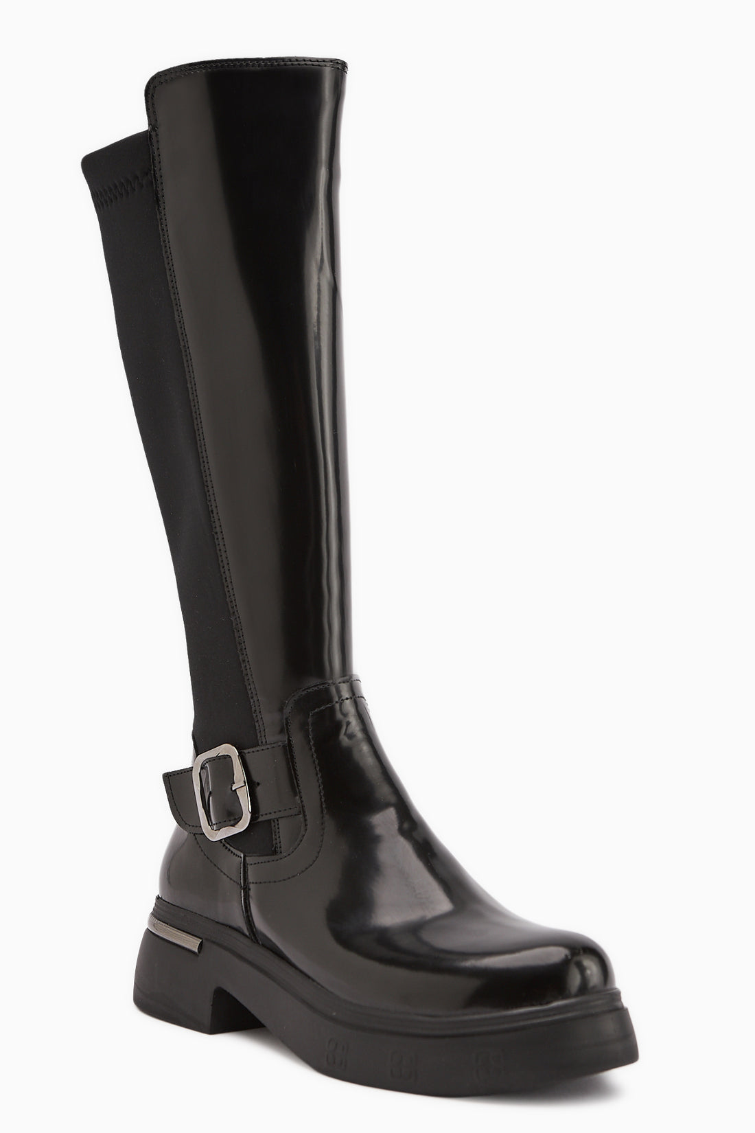 Faria Siyah Rugan Dalgıç Kumaş Detaylı Tokalı Kalın Tabanlı Çizme