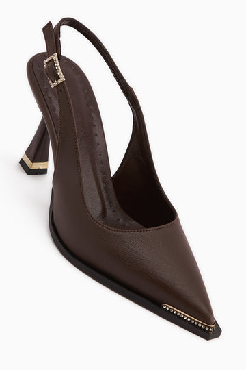 Vita Kahve Taş Detaylı Önü Kapalı Topuklu Kadın Ayakkabı