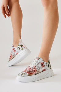 Biba Fuşya Triko Desen Baskılı Bağcıklı Sneaker